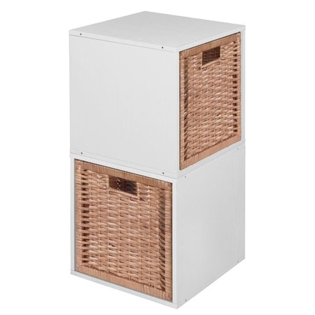PLANON Cubo Storage Set with 2 Cubes & 2 Wicker Baskets, White Wood Grain & Natural PL2646481